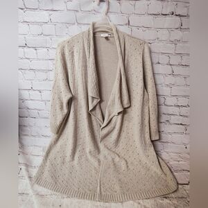 Croft & Barrow Open Drape Pointelle Knit Cardigan 1X Taupe Country